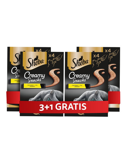 SHEBA Creamy Snacks kreminis skanėstas katėms su vištiena, 4 x 4 x 12 g