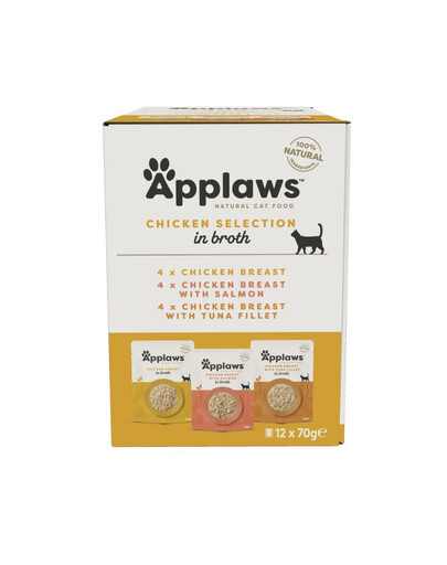 APPLAWS Cat Multipack 12 × 70 g – įvairių skonių drėgno ėdalo su vištiena sultinyje rinkinys katėms