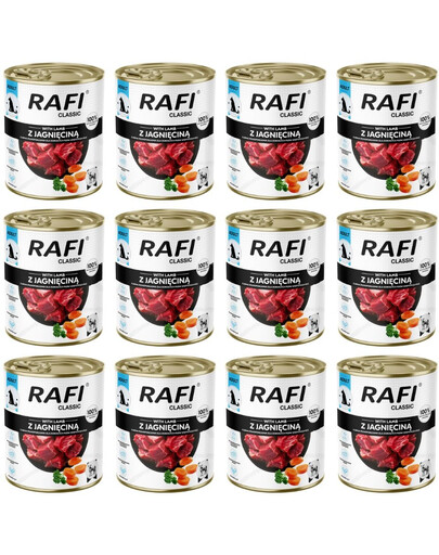 RAFI Classic su ėriena, 12 vnt. po 800 g, šlapias šunų maistas