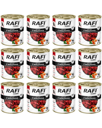 RAFI Classic su jautiena, 12 vnt. po 800 g, šlapias šunų maistas