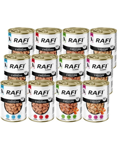 RAFI Classic Mix 12x1240 g šlapio maisto visų veislių šunims su įvairiais skoniais
