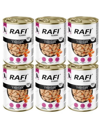 RAFI Classic Kalakutiena ir morkos padaže – 6 vnt. po 1240 g drėgnas maistas visų veislių šunims
