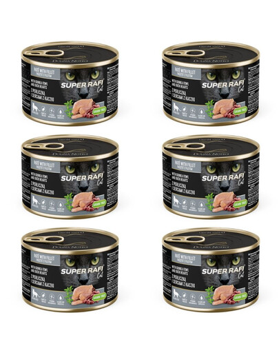 SUPER RAFI Cat z perliczką i sercami z kaczki 6x185g mokra karma dla kotów sterylizowanych