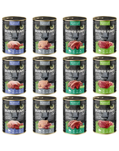 SUPER RAFI Cat Mix 4 skoniai 12 x 400 g šlapias kačių maistas