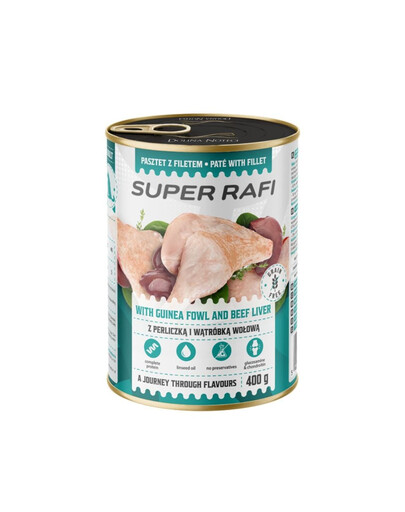 SUPER RAFI su perlinomis ir jautienos kepenimis 400 g šlapias maistas šunims