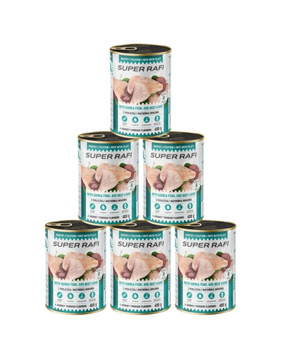 SUPER RAFI su perlinomis ir jautienos kepenimis 6x400 g šlapias maistas šunims