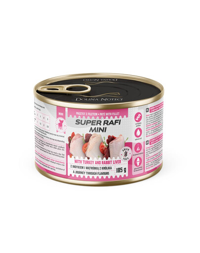 SUPER RAFI Mini su kalakutiena ir triušio kepenėlėmis 185g drėgna maistas mažų veislių šunims