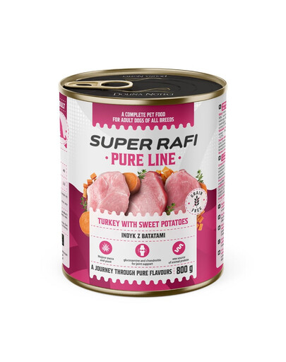 SUPER RAFI Pure Line 800 g šlapio šunų ėdalo su kalakutiena ir batatais