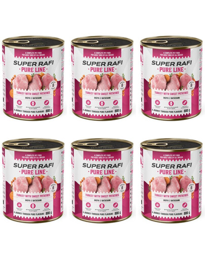 SUPER RAFI Pure Line Kalakutiena su batatais, 6 x 800 g, šlapias šunų maistas