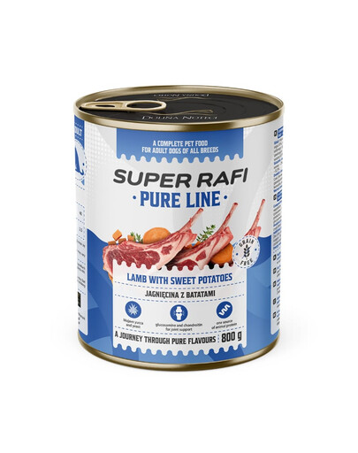 SUPER RAFI Pure Line 800 g šlapio šunų ėdalo su ėriena ir batatais
