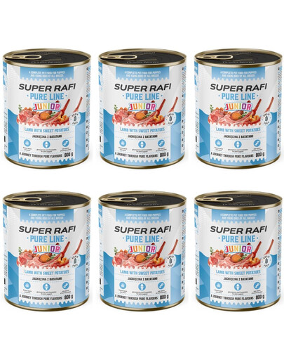 SUPER RAFI Pure Line Junior Avienos ir batatų 6x800 g šlapias maistas šuniukams ir jauniems šunims