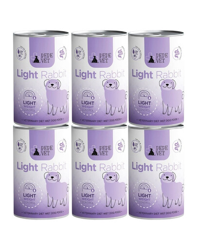 PAKA ZWIERZAKA PEPE Vet Light Rabbit 6x400 g šlapias šunų maistas, padedantis sumažinti antsvorį