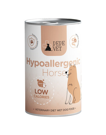 PAKA ZWIERZAKA PEPE Vet Hypoallergenic Horse 400 g skirtas maisto netolerancijai palaikyti