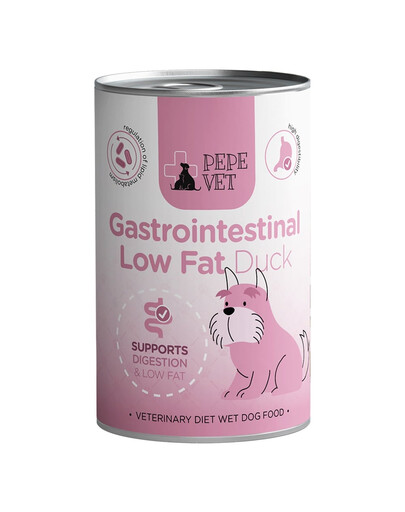 PAKA ZWIERZAKA PEPE Vet Gastrointestinal Low Fat Duck 400 g drėgnas maistas šunims, palaikantis virškinimo sistemą