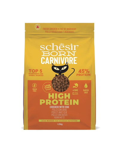 SCHESIR Born Carnivore Vištiena su kiaušiniu, 1,25 kg, sausas maistas suaugusiems katėms