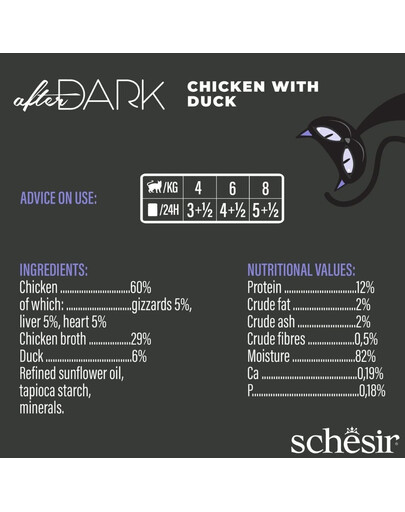 V=SCHESIR After Dark Vištiena antienos sultinyje – 80 g šlapio maisto katėms