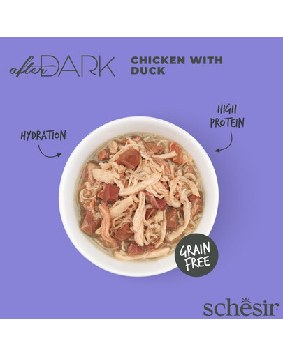 SCHESIR After Dark Vištiena antienos sultinyje – 80 g šlapio maisto katėms