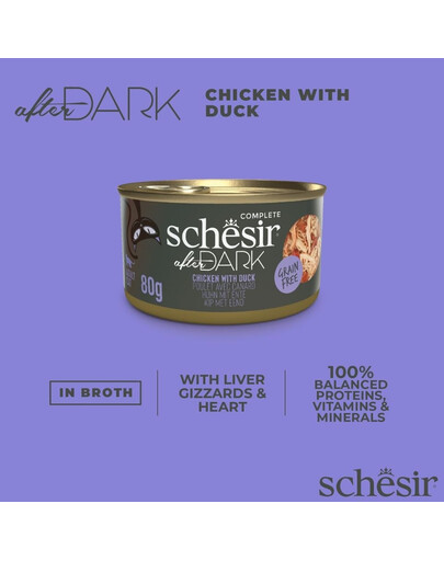 SCHESIR After Dark Vištiena antienos sultinyje – 80 g šlapio maisto katėms