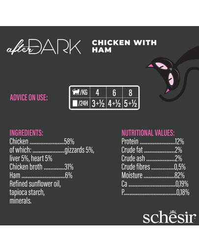 SCHESIR After Dark Vištiena su kumpiu sultinyje – 80 g šlapio maisto katėms