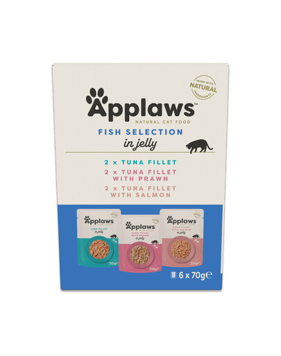 APPLAWS Cat Mix 6 × 70 g – įvairių žuvų skonių drėgno ėdalo želėje rinkinys katėms