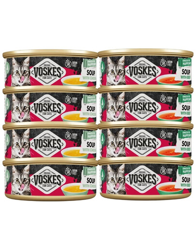 VOSKES Soup Mix 8 x 50 g mėsos skonio sriuba su jautiena ir vištiena katėms