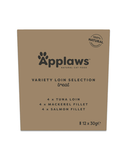APPLAWS Cat Loin Multipack 12 × 30 g – įvairių skonių natūralios žuvies filė skanėstų rinkinys katėms.