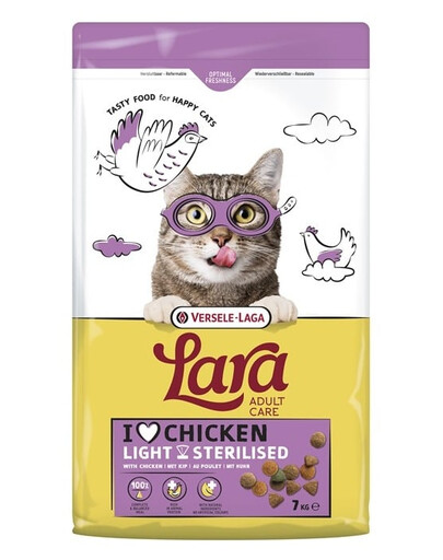 VERSELE-LAGA Lara Adult Light Sterilized 7 kg maistas sterilizuotoms katėms + „Deodo Flower“ 375 g katės tualeto dezodorantas su gėlių aromatu NEMOKAMAI