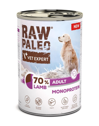 RAW PALEO Monoprotein Lamb Adult 6x400g ėrienos mėsa, šlapias šunų maistas