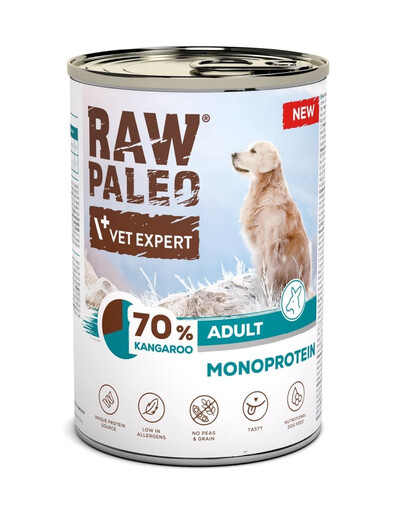 RAW PALEO Monoprotein Kangaroo Adult 12 x 400 g – šlapias pašaras su kengūriena suaugusiems šunims