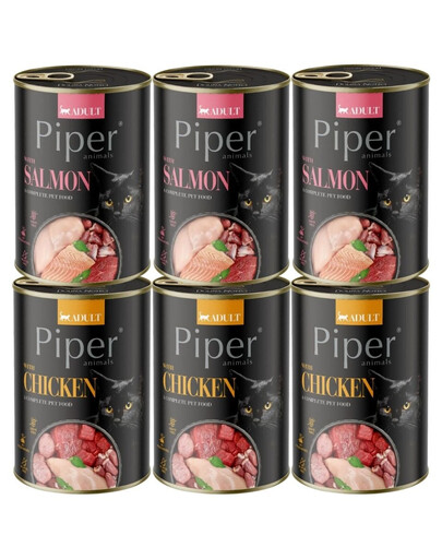 PIPER Animals Mix 6x400 g skonių su lašiša ir vištiena, šlapias kačių maistas