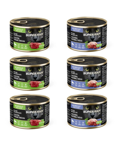 SUPER RAFI Cat Mix 2 6 x 185 g skonių šlapio maisto katėms