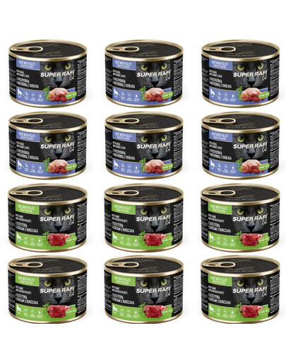 SUPER RAFI Cat Mix 12x185g šlapias kačių maistas