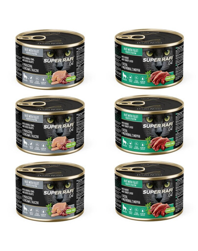 SUPER RAFI Cat Mix 2 6 x 185 g skonių drėgnas maistas sterilizuotoms katėms
