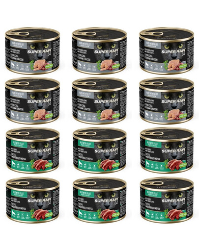 SUPER RAFI Cat Mix 12x185g šlapias maistas sterilizuotoms katėms