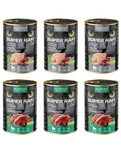 SUPER RAFI Cat Mix 2 skoniai 6x400 g šlapias maistas sterilizuotoms katėms