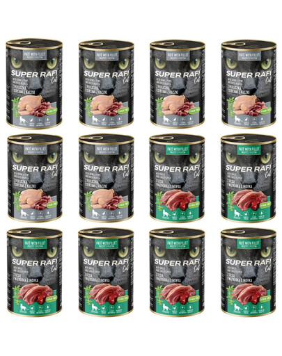 SUPER RAFI Cat Mix 2 12 x 400 g skonių šlapio maisto sterilizuotoms katėms