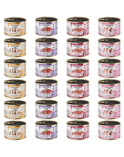 SUPER RAFI Mini Mix 4 Smaków 24x185g mokra karma dla psów małych ras