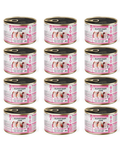SUPER RAFI Mini su kalakutiena ir triušio kepenėlėmis 12x185g drėgnas maistas mažų veislių šunims