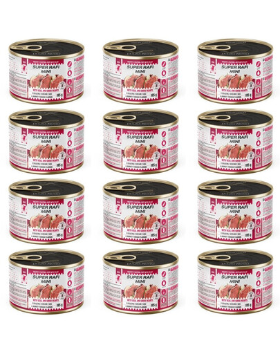SUPER RAFI Mini z cielęciną i sercami z gęsi 12x185g mokra karma dla psów małych ras