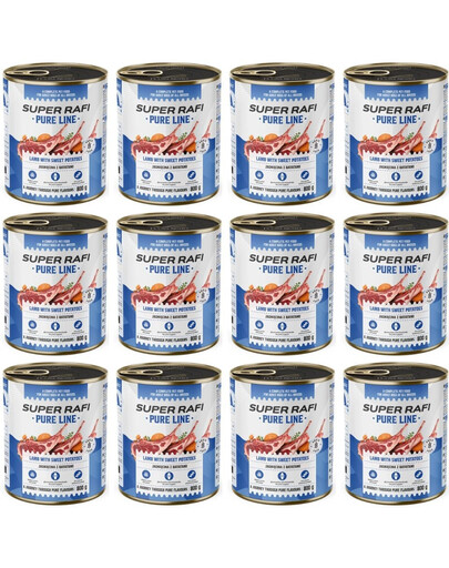 SUPER RAFI Pure Line Avienos ir batatų 12 x 800 g šlapias šunų maistas