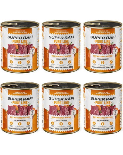 SUPER RAFI Pure Line Antis su batatais, 6 x 800 g, šlapias šunų maistas