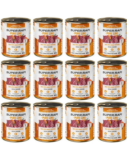 SUPER RAFI Pure Line Antis su batatais, 12 x 800 g, šlapias šunų maistas