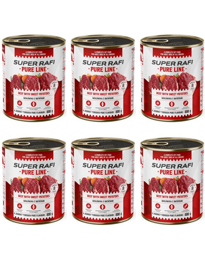 SUPER RAFI Pure Line Jautiena su batatais, 6 x 800 g, šlapias šunų maistas