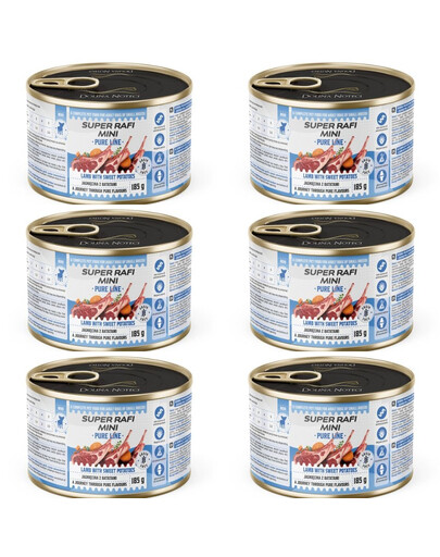 SUPER RAFI Mini Pure Line z jagnięciną i batatami 6x185g mokra karma dla psów małych ras