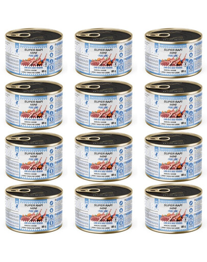 SUPER RAFI Mini Pure Line z jagnięciną i batatami 12x185g mokra karma dla psów małych ras