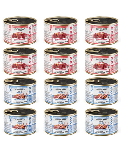 SUPER RAFI Mini Pure Line mix 2 smaków z batatami12x185g mokra karma dla psów małych ras