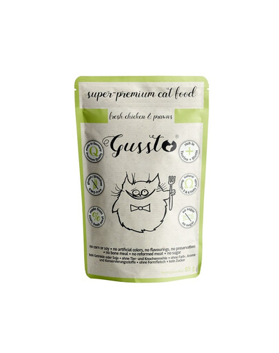 GUSSTO Cat Fresh Chicken Prawns 24x85 g drėgnas katės maistas su vištiena ir krevetėmis