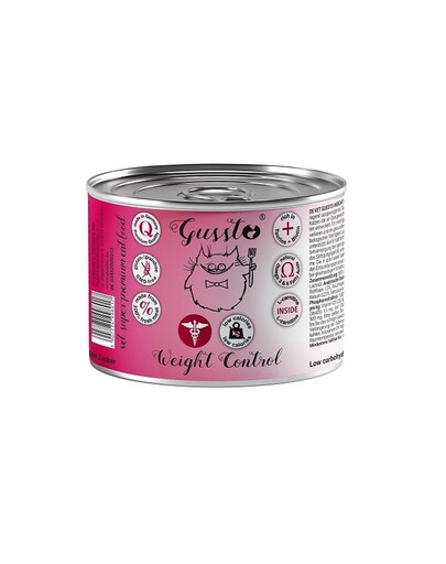 GUSSTO Vet Weight control Cat 12 x 200 g skardinių maisto antsvorio turintiems katėms