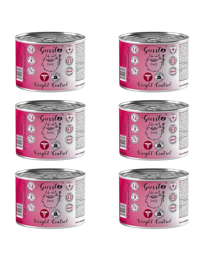 GUSSTO Vet Weight control Cat 6 x 200 g skardinės maisto katėms, turinčioms antsvorio