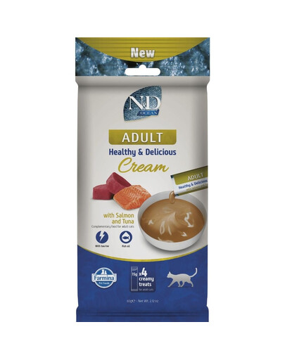 FARMINA N&D Ocean Cat Creamy Salmon and Tuna 60 g su lašiša ir tunu, kreminė užkanda katėms